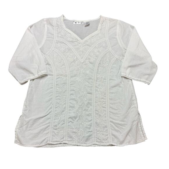 Papillon Los Angeles Womens Sz S Tunic Blouse Cottage Peasant Slit Sides - Picture 1 of 10